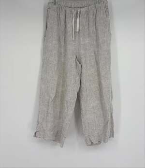 Flax floral-embroidered striped cropped linen pants
